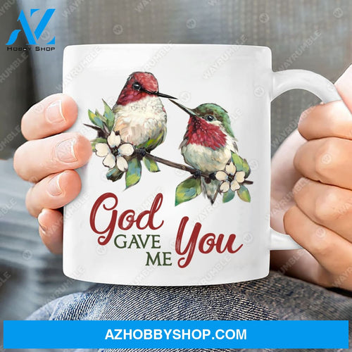 Kingfisher, Porcelain flower, Bird drawing, God gave me you - Jesus White Mug
