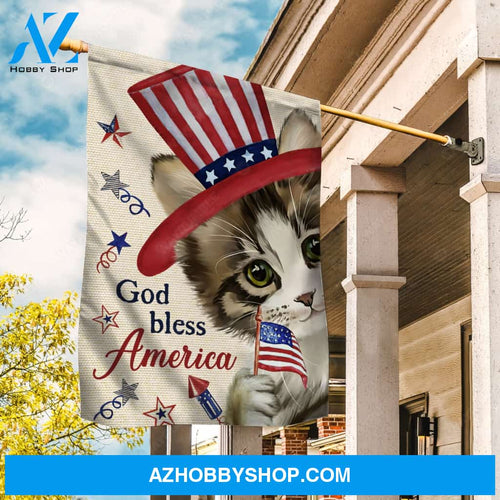 Kitty painting, American flag hat, God bless America - Jesus Flag