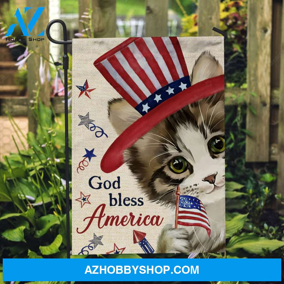 Kitty painting, American flag hat, God bless America - Jesus Flag