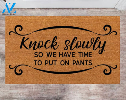 Knock Slowly Wedding GiftChristmas Home decoration Last Name Doormat Anniversary Gift Family Name Rug