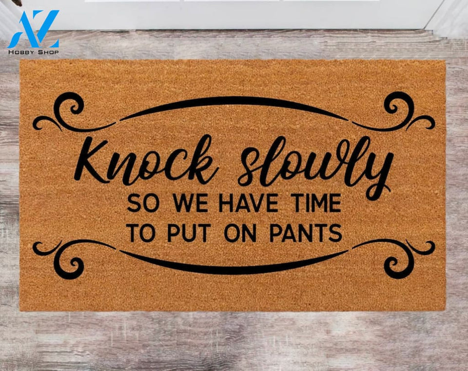 Knock Slowly Wedding GiftChristmas Home decoration Last Name Doormat Anniversary Gift Family Name Rug