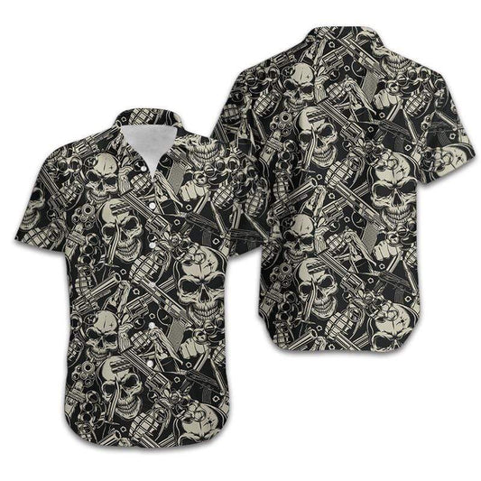 Hawaiian Aloha Shirt Guns Skulls Pattern For Men Women