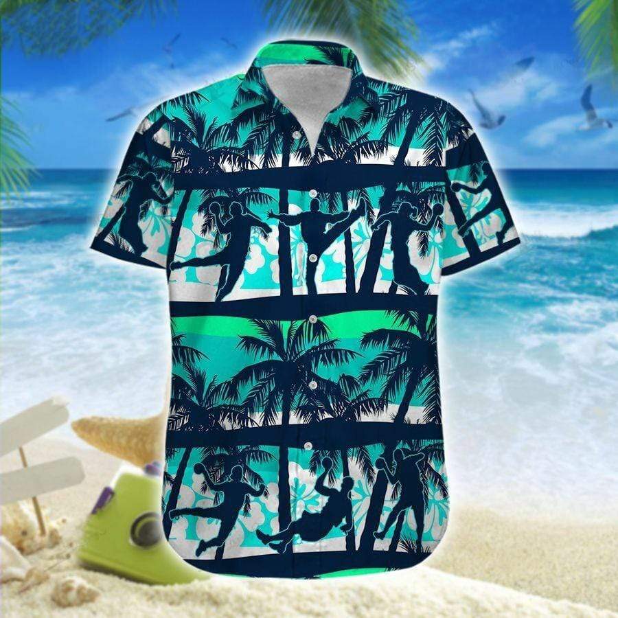 Hawaiian Aloha Shirt Handball Blue Palm For Men Women