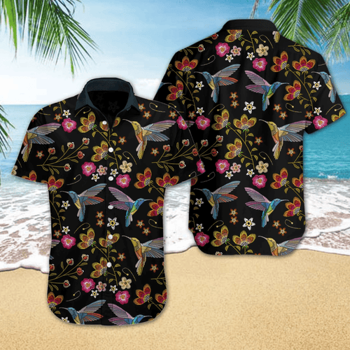 Hawaiian Aloha Shirt Hummingbird Embroidery For Men Women