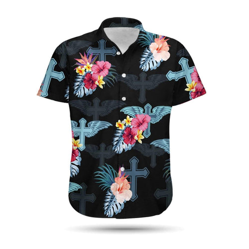 Hawaiian Aloha Shirt Jesus Cross Tropical For Men Women