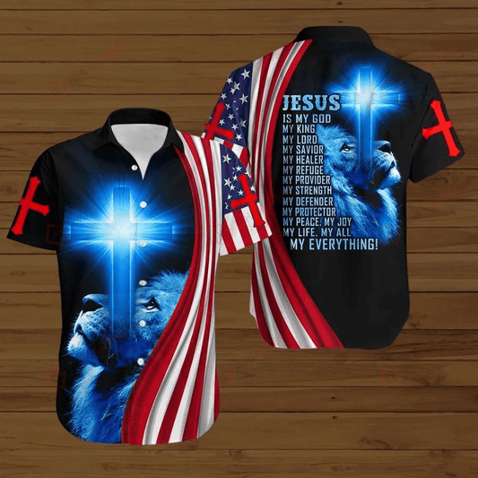 Hawaiian Aloha Shirt Jesus Is My Life American Flag Lion For Men Women