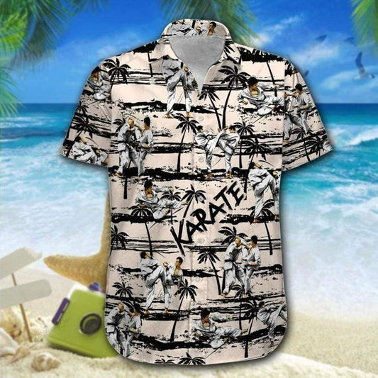 Hawaiian Aloha Shirt Karate Black Palm Tree For Men Women