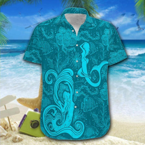 Hawaiian Aloha Shirt Mermaid Blue Art For Men Women