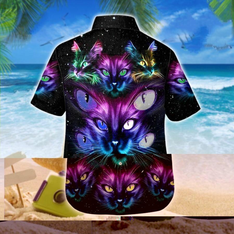 Hawaiian Aloha Shirt Neon Cat Galaxy For Men Women