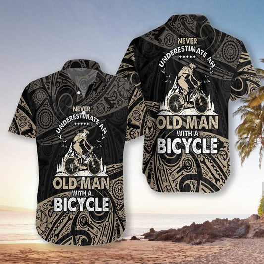 Hawaiian Aloha Shirt Never Underestimate An Old Men With A Bicycle
