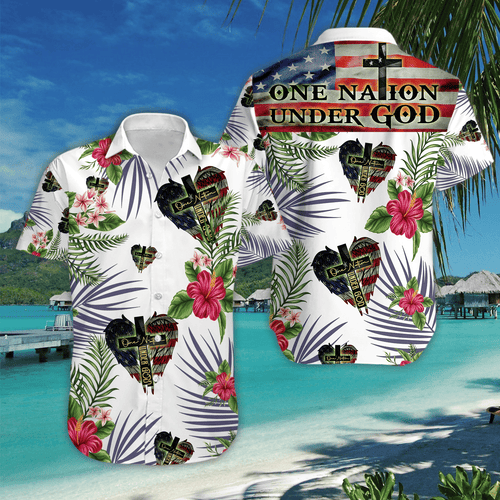 Hawaiian Aloha Shirt One Nation Under God Tropical For Men Women