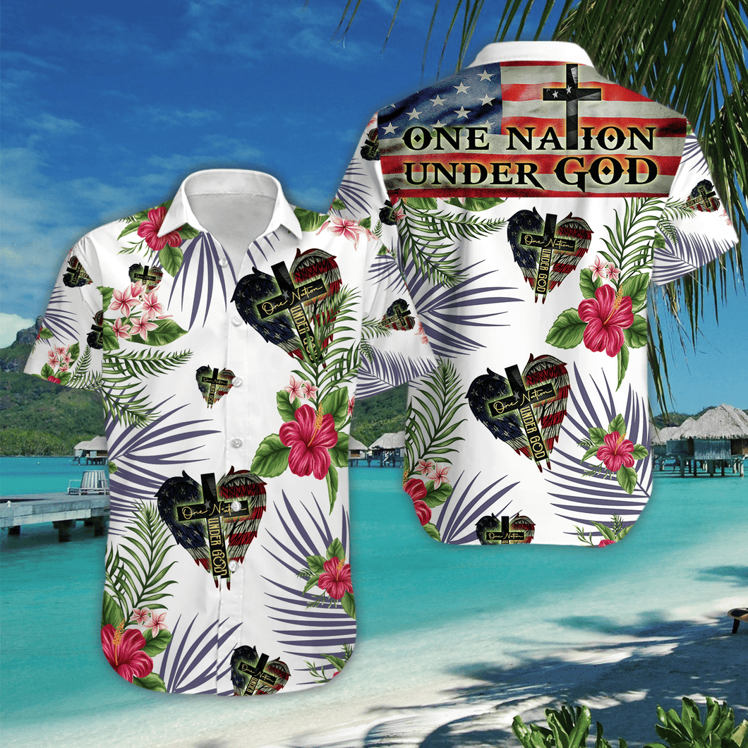 Hawaiian Aloha Shirt One Nation Under God Tropical For Men Women