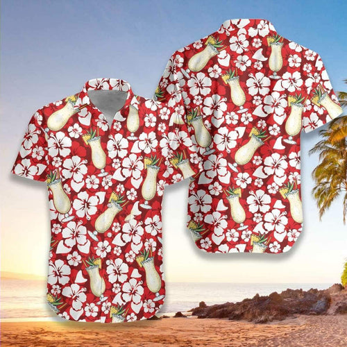 Hawaiian Aloha Shirt Pina Colada Cocktail Hibiscus For Men Women
