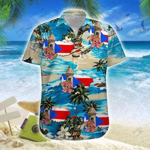 Hawaiian Aloha Shirt Puerto Rico Frog Map For Men Women