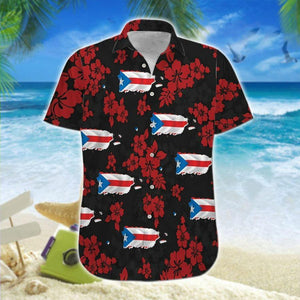 Hawaiian Aloha Shirt Puerto Rico Map Flowers For Men Women