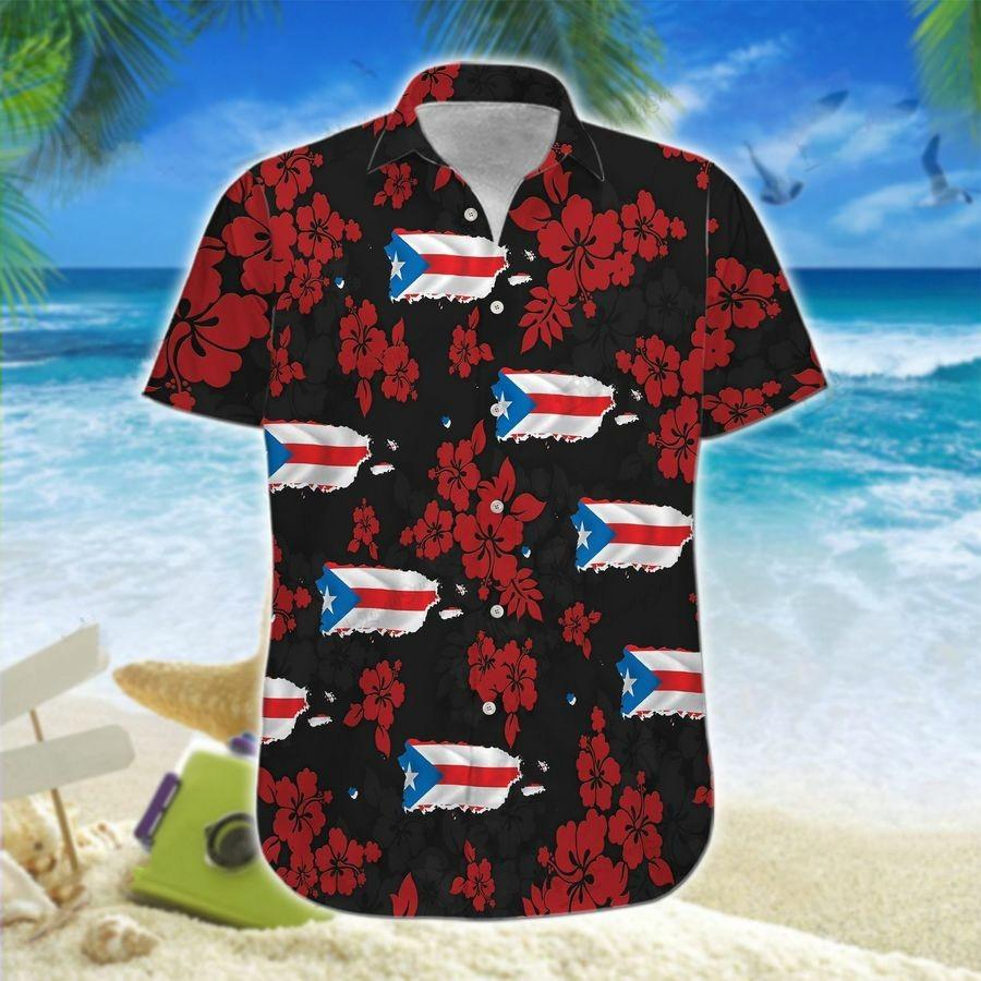 Hawaiian Aloha Shirt Puerto Rico Map Flowers For Men Women