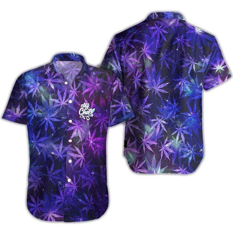 Hawaiian Aloha Shirt Purple Weed Stay Chill For Men Women