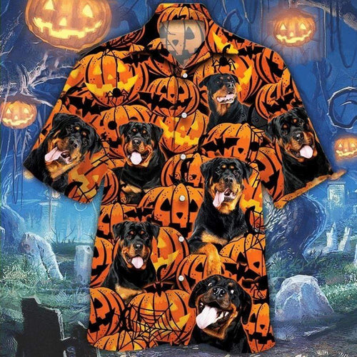 Hawaiian Aloha Shirt Rottweiler Pumpkin Halloween For Men Women