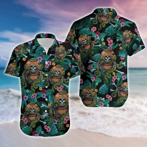 Hawaiian Aloha Shirt Scuba Diving Skull Tropical For Men Women