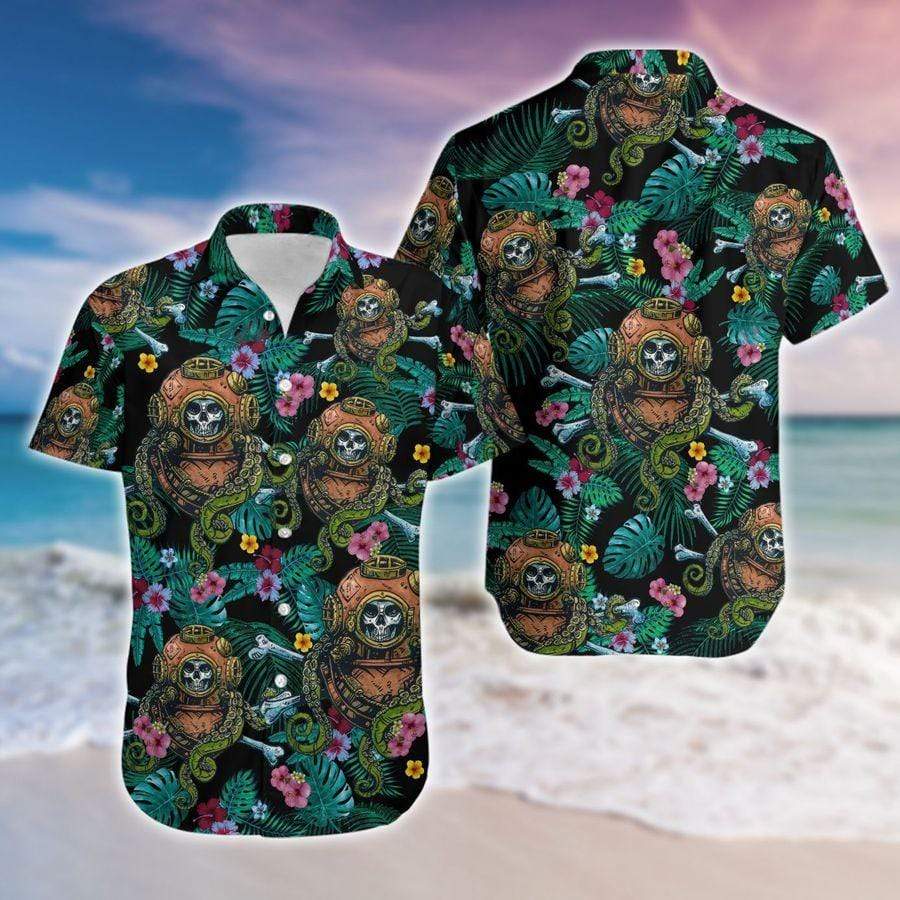 Hawaiian Aloha Shirt Scuba Diving Skull Tropical For Men Women