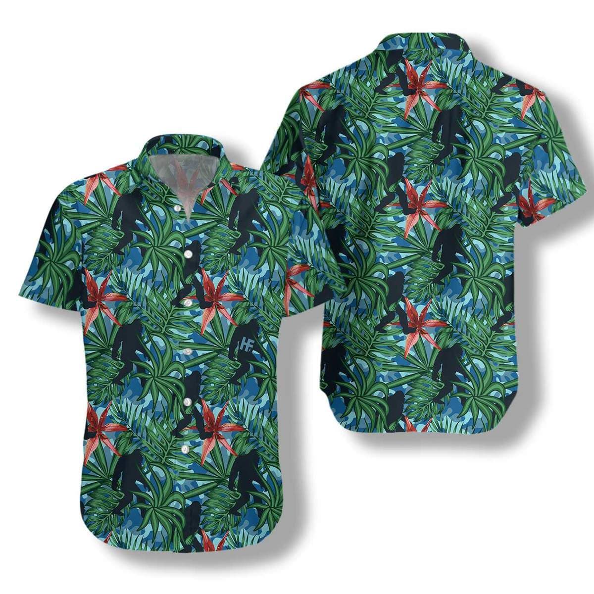 Hawaiian Aloha Shirt Silhouette Bigfoot Walking For Men Women