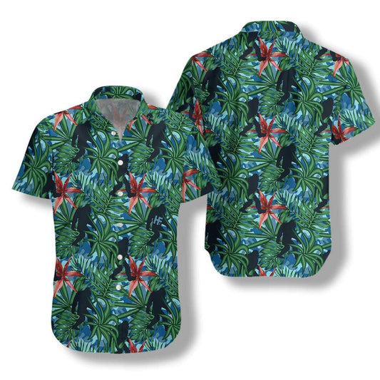 Hawaiian Aloha Shirt Silhouette Bigfoot Walking For Men Women