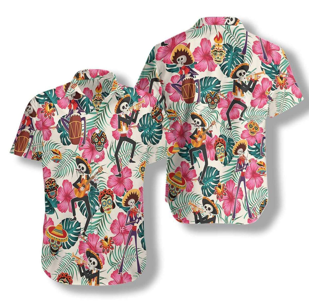 Hawaiian Aloha Shirt Skeleton Mexican Day Of The Dead For Men Women