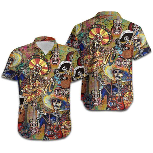 Hawaiian Aloha Shirt Skeleton Playing Guitar Retro For Men Women
