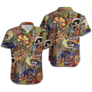 Hawaiian Aloha Shirt Skeleton Playing Guitar Retro For Men Women
