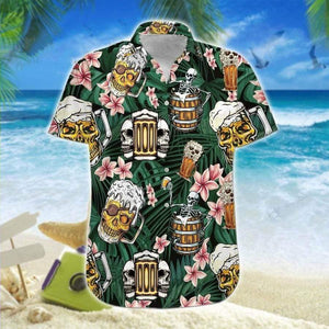 Hawaiian Aloha Shirt Skull Beer Summer For Men Women