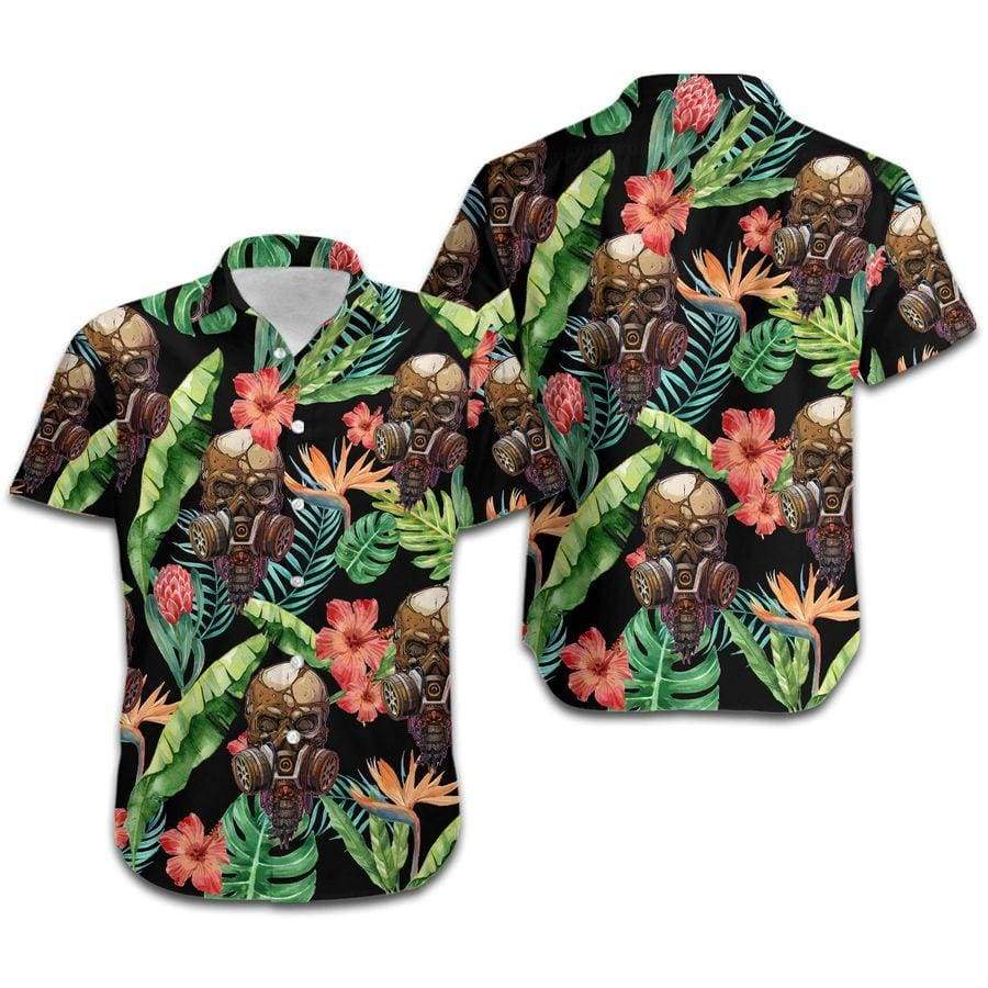 Hawaiian Aloha Shirt Skull Hibiscus Tropical For Men Women