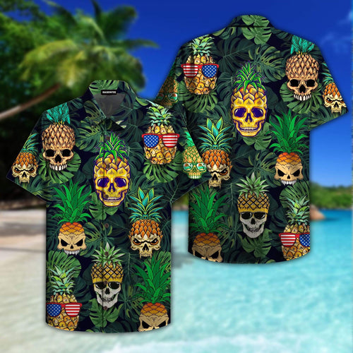 Hawaiian Aloha Shirt Skull Pineapple Flag For Men Women