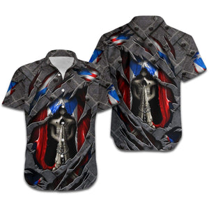 Hawaiian Aloha Shirt Skull Puerto Rico Flag Cracked Metal For Men Women