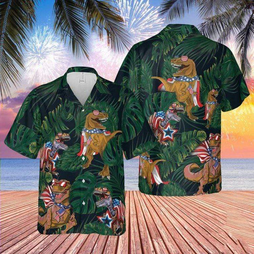 Hawaiian Aloha Shirt T-rex 4th July For Men Women