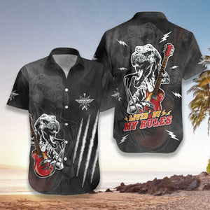 Hawaiian Aloha Shirt T-rex Rock Guitar Living By My Rule For Men Women