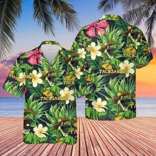 Hawaiian Aloha Shirt Tacosaurus Taco Cinco Dinosaur T-rex For Men Women