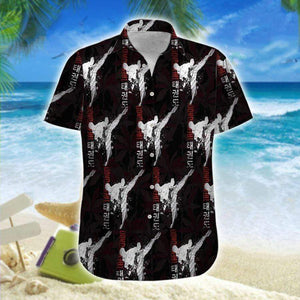 Hawaiian Aloha Shirt Taekwondo Black Palm Tree For Men Women