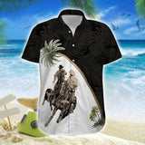 Hawaiian Aloha Shirt Team Roping Black White Palm Tree For Men Women