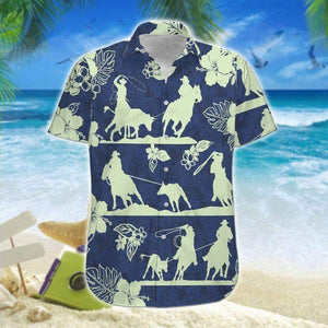 Hawaiian Aloha Shirt Team Roping Navy Hibiscus For Men Women