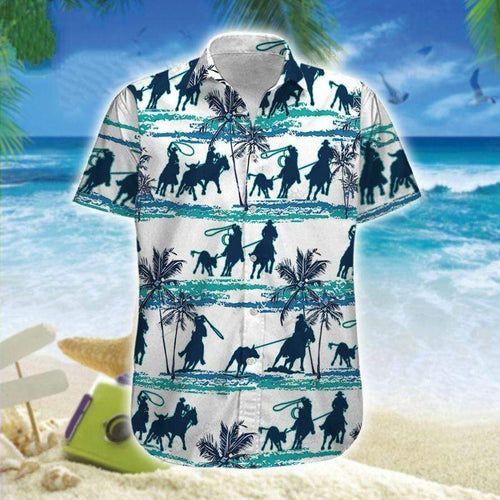 Hawaiian Aloha Shirt Team Roping Palm Art For Men Women