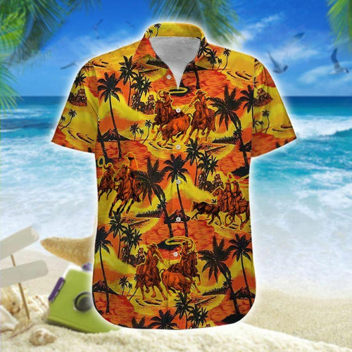 Hawaiian Aloha Shirt Team Roping Palm Tree Island For Men Women