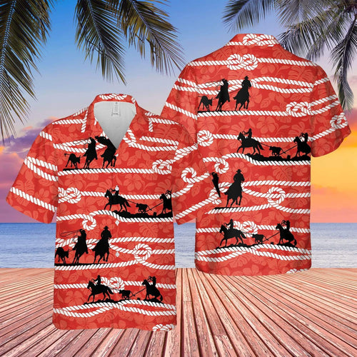 Hawaiian Aloha Shirt Team Roping Red Rope For Men Women