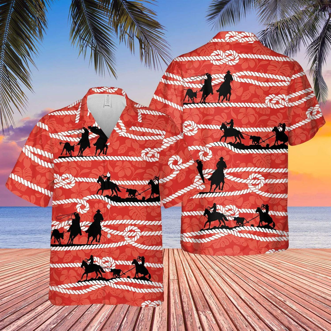 Hawaiian Aloha Shirt Team Roping Red Rope For Men Women