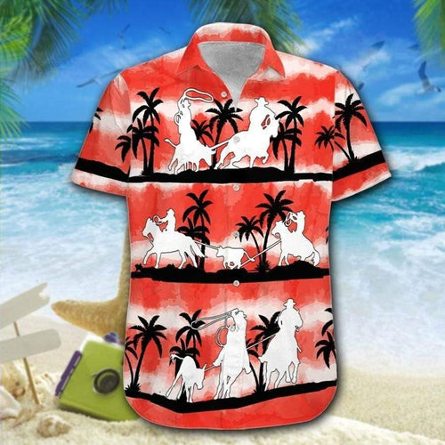 Hawaiian Aloha Shirt Team Roping Watercolor For Men Women