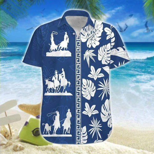 Hawaiian Aloha Shirt Team Roping White Leaves For Men Women