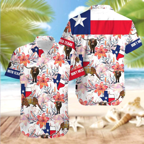 Hawaiian Aloha Shirt Texas Longhorn Bluebonnet Armadillo For Men Women