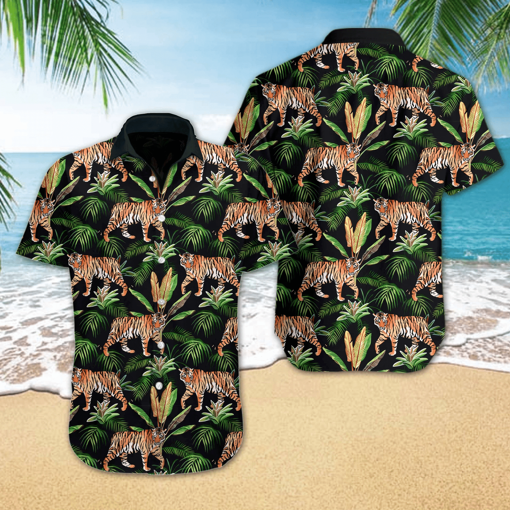 Hawaiian Aloha Shirt Tiger Tropical For Men Women