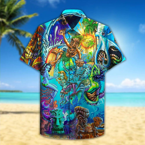 Hawaiian Aloha Shirt Tiki Mermaid Island For Men Women