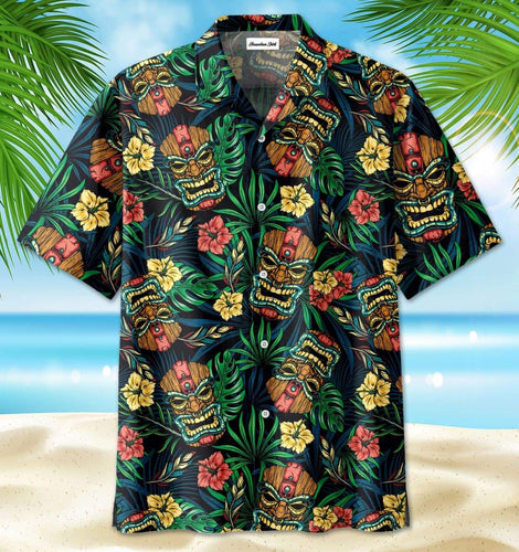 Hawaiian Aloha Shirt Tiki Tiki Green Tropical For Men Women