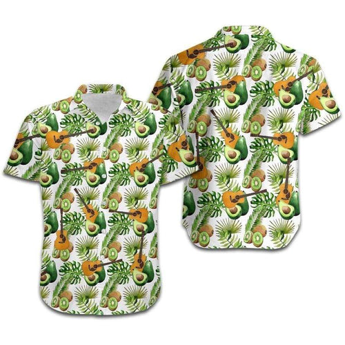 Hawaiian Aloha Shirt Tropical Avocado Kiwi Guitar For Men Women